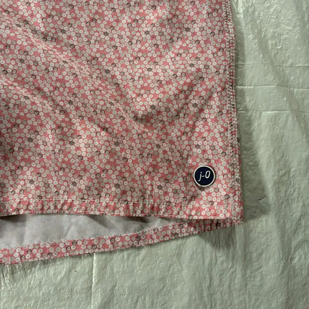 Johnnie-O Pink Geometric Print Swim Trunks Men’s Medium Drawstring